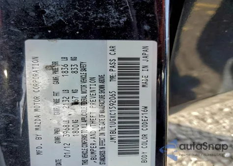 2012 Mazda 3 I from USA, damaged, VIN JM1BL1UGXC1592065